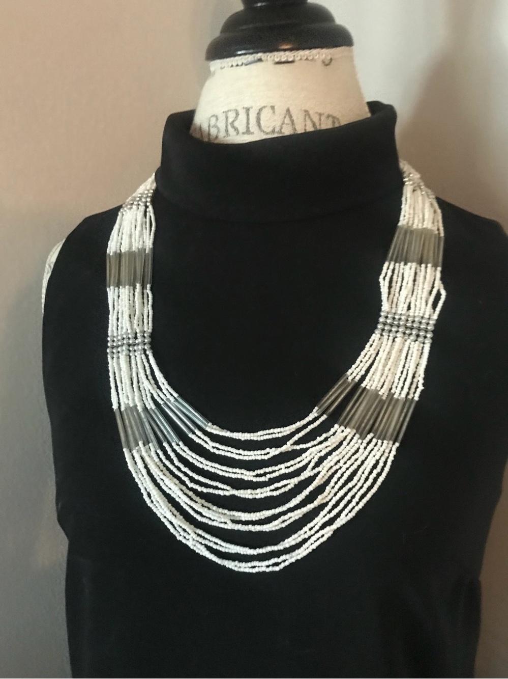 Multi-Strand White Beaded Statement Necklace